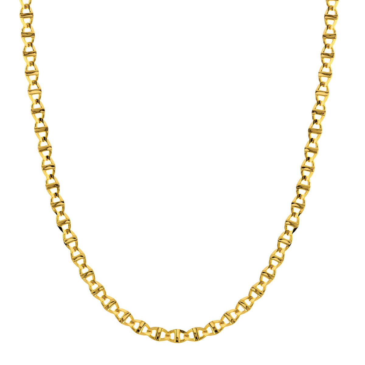 Solid 14k Yellow Gold 5.5mm Concave Mariner Chain Necklace with Lobster Lock