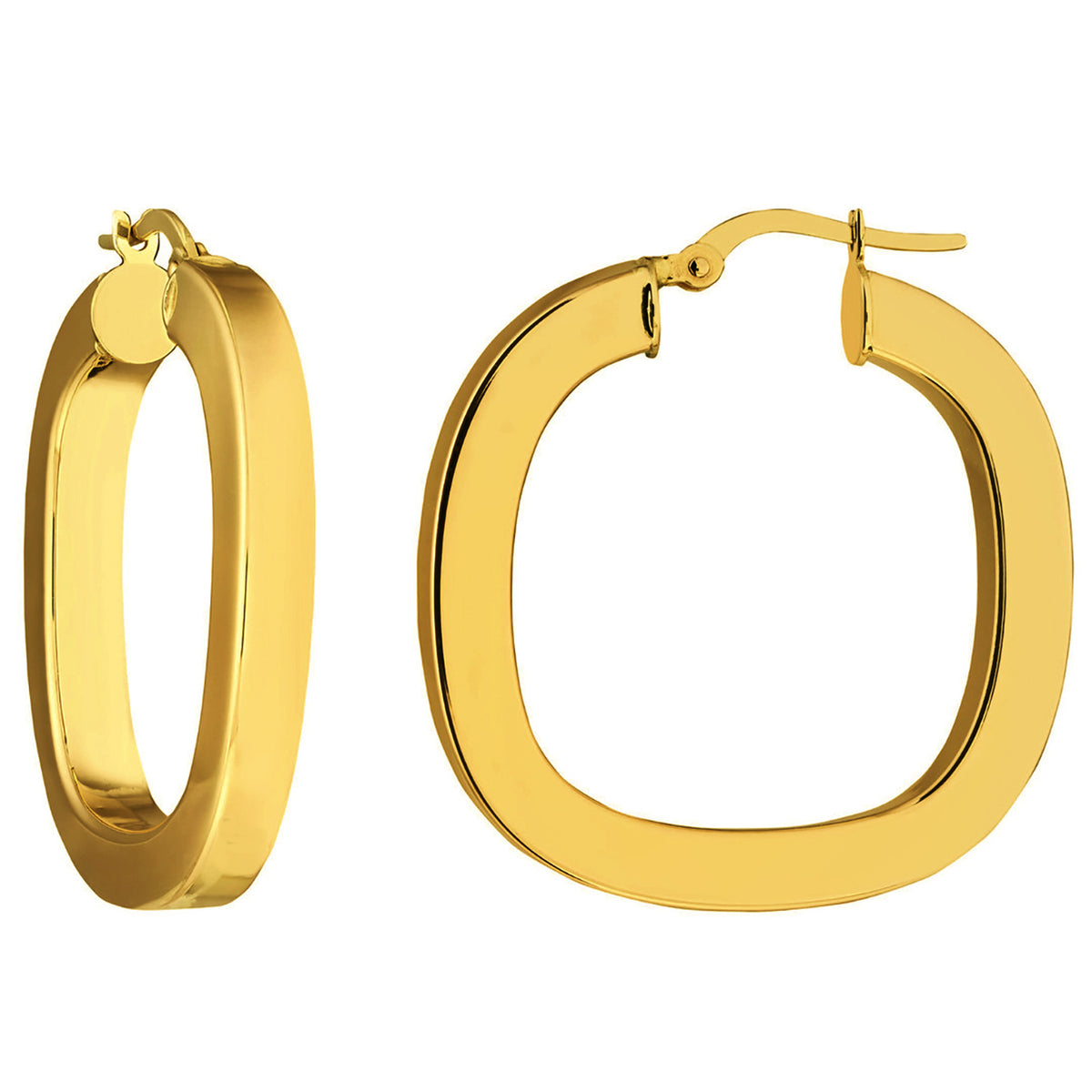 14k Yellow Gold Square Hoop Earrings with Latch Back, 4mm Thick