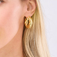 Load image into Gallery viewer, 14k Yellow Gold Wide Twisted Puff Hoop Earrings with Hinged Back
