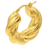 Load image into Gallery viewer, 14k Yellow Gold Wide Twisted Puff Hoop Earrings with Hinged Back
