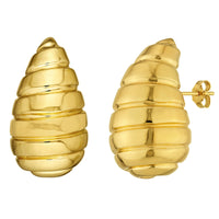 Load image into Gallery viewer, 14k Yellow Gold Extra Large Ribbed Teardrop Dome Drop Earrings with Push Back
