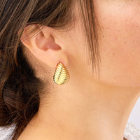 Load image into Gallery viewer, 14k Yellow Gold Teardrop Studs Dome Drop Earrings with Push Back
