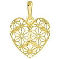 Load image into Gallery viewer, Textured 14K Yellow Gold 3D Heart Charm with Filigree Pendant Necklace
