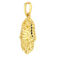 Load image into Gallery viewer, Textured 14K Yellow Gold Hamsa Hand of Fatima with Evil Eye Pendant Necklace
