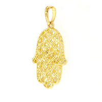 Load image into Gallery viewer, Textured 14K Yellow Gold Hamsa Hand of Fatima with Evil Eye Pendant Necklace
