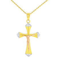 Load image into Gallery viewer, Textured 14K Yellow Gold &amp; Rose Gold Two Tone Cross Crucifix Pendant Necklace
