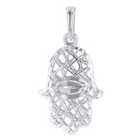 Load image into Gallery viewer, Textured 14K White Gold Hamsa Hand of Fatima with Evil Eye Pendant Necklace
