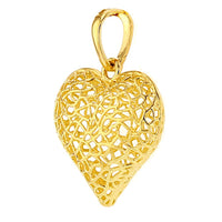 Load image into Gallery viewer, Textured 14k Yellow Gold Puffed Filigree Heart Charm Pendant
