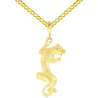 Load image into Gallery viewer, Textured 14k Yellow Gold Vertical Panther Pendant with Cable, Curb, or Figaro Chain Necklace
