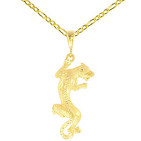 Load image into Gallery viewer, Textured 14k Yellow Gold Vertical Panther Pendant with Cable, Curb, or Figaro Chain Necklace
