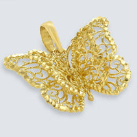 Load image into Gallery viewer, 14K Yellow Gold Textured Filigree Butterfly with Four Wings Pendant Figaro Necklace
