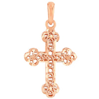 Load image into Gallery viewer, 14k Rose Gold Textured Filigree Christian Orthodox Cross Charm Pendant
