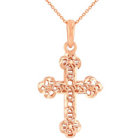Load image into Gallery viewer, 14k Rose Gold Textured Filigree Christian Orthodox Cross Charm Pendant Necklace
