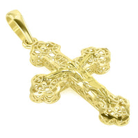 Load image into Gallery viewer, 14k Yellow Gold Textured Filigree Eastern Orthodox Cross 3D Jesus Crucifix Pendant
