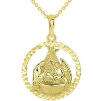 Load image into Gallery viewer, 14k Yellow Gold Textured Open Round Holy Spirit Baptism Christening Pendant Necklace with Cable, Curb or Figaro Chain Necklaces

