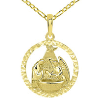 Load image into Gallery viewer, 14k Yellow Gold Textured Open Round Holy Spirit Baptism Christening Pendant Necklace with Cable, Curb or Figaro Chain Necklaces
