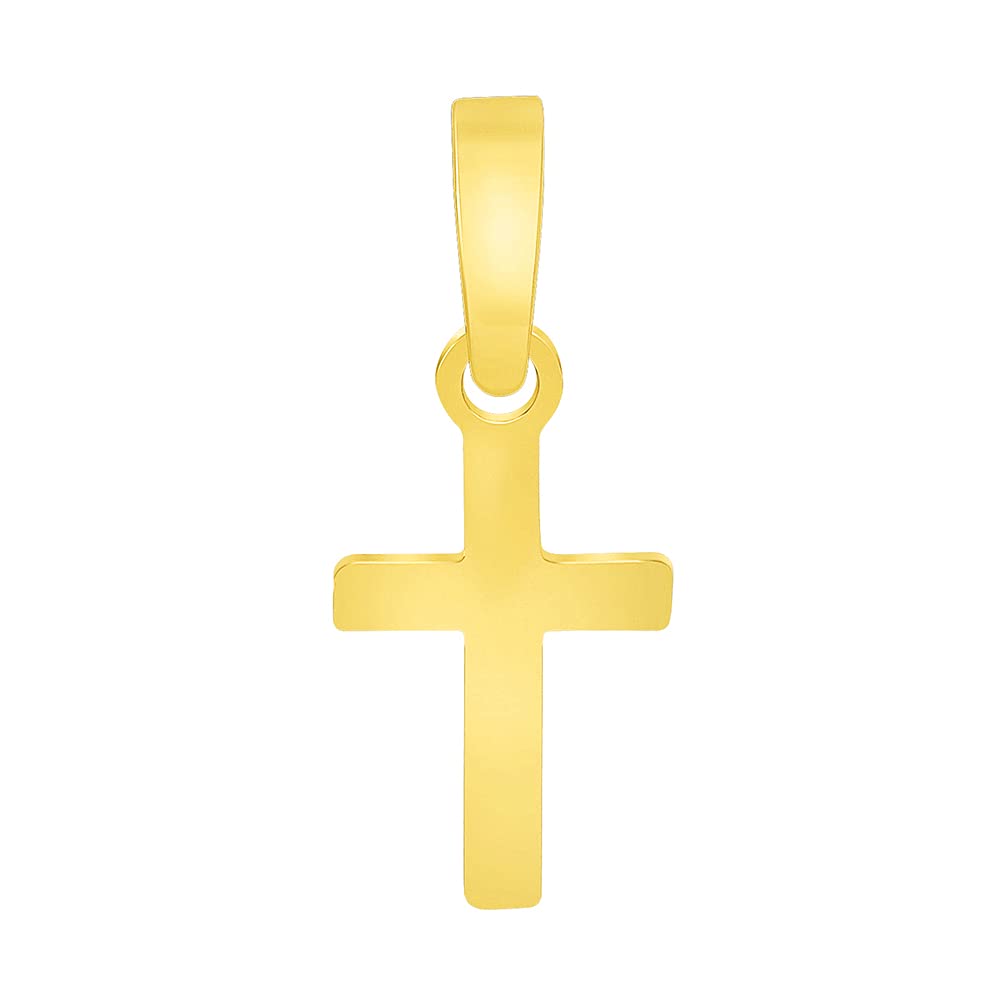 Solid 14k Yellow Gold Tiny Dainty Classic Plain Religious Cross Charm Pendant