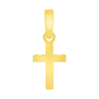 Load image into Gallery viewer, Solid 14k Yellow Gold Tiny Dainty Classic Plain Religious Cross Charm Pendant with Rolo Cable, Cuban Curb, or Figaro Chain Necklaces
