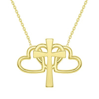 Load image into Gallery viewer, 14k Gold Triple Heart Religious Cross Necklace
