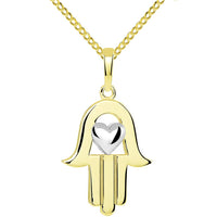 Load image into Gallery viewer, Two-Tone Hamsa Hand of Fatima with Heart Pendant Necklace
