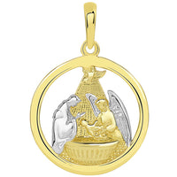 Load image into Gallery viewer, 14k Yellow Gold Polished Two Tone Open Round Holy Spirit Baptism Christening Pendant - Available with Rolo, Curb, or Figaro Chain Necklaces
