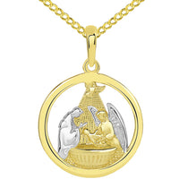 Load image into Gallery viewer, 14k Yellow Gold Polished Two Tone Open Round Holy Spirit Baptism Christening Pendant - Available with Rolo, Curb, or Figaro Chain Necklaces
