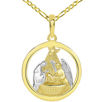 Load image into Gallery viewer, 14k Yellow Gold Polished Two Tone Open Round Holy Spirit Baptism Christening Pendant - Available with Rolo, Curb, or Figaro Chain Necklaces
