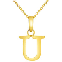Load image into Gallery viewer, Solid 14k Yellow Gold Mini Uppercase Initial Block Letter Charm Pendant Necklace
