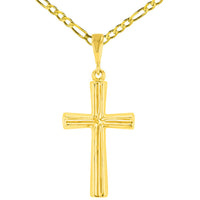 Load image into Gallery viewer, Polished 14K Gold Plain Religious Cross Pendant with Figaro Chain Necklace - Yellow Gold
