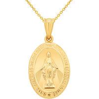 Load image into Gallery viewer, 14k Yellow Gold Oval Miraculous Medallion of the Virgin Mary Pendant Necklace
