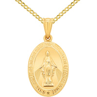 Load image into Gallery viewer, 14k Yellow Gold Oval Miraculous Medallion of the Virgin Mary Pendant Necklace
