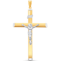Load image into Gallery viewer, 14K Two-Tone Gold High Polished INRI Cross Jesus Crucifix Pendant Necklace - 2 Inch Height

