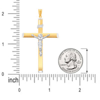 Load image into Gallery viewer, 14K Two-Tone Gold High Polished INRI Cross Jesus Crucifix Pendant Necklace - 2 Inch Height

