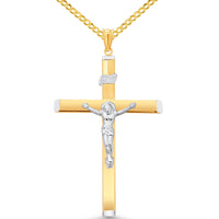 Load image into Gallery viewer, 14K Two-Tone Gold High Polished INRI Cross Jesus Crucifix Pendant Necklace - 2 Inch Height
