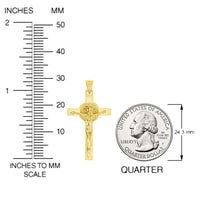Load image into Gallery viewer, Solid 14k Yellow Gold Classic Saint Benedict Cross Jesus Crucifix Pendant with Cable, Cuban Curb, or Figaro Chain Necklaces
