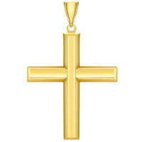 Load image into Gallery viewer, High Polish 14k Yellow Gold Beveled Edge Religious Plain Cross Pendant With Cable, Curb or Figaro Chain Necklace
