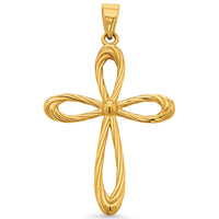 Load image into Gallery viewer, 14k Yellow Gold Open Rounded Religious Cross Pendant with Rope Texture
