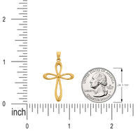 Load image into Gallery viewer, 14k Yellow Gold Open Rounded Religious Cross Pendant with Rope Texture
