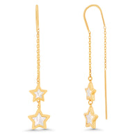 Load image into Gallery viewer, 14K Yellow Gold Dangling Mother of Pearl Star Threader Drop Earrings with Leverback
