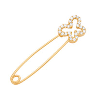 Load image into Gallery viewer, 14k Yellow Gold Open Butterfly Safety Pin Brooch with Cubic Zirconia
