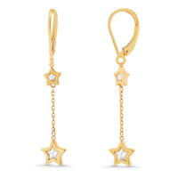 Load image into Gallery viewer, 14K Yellow Gold Dangling Mother of Pearl Star Drop Earrings with Leverback
