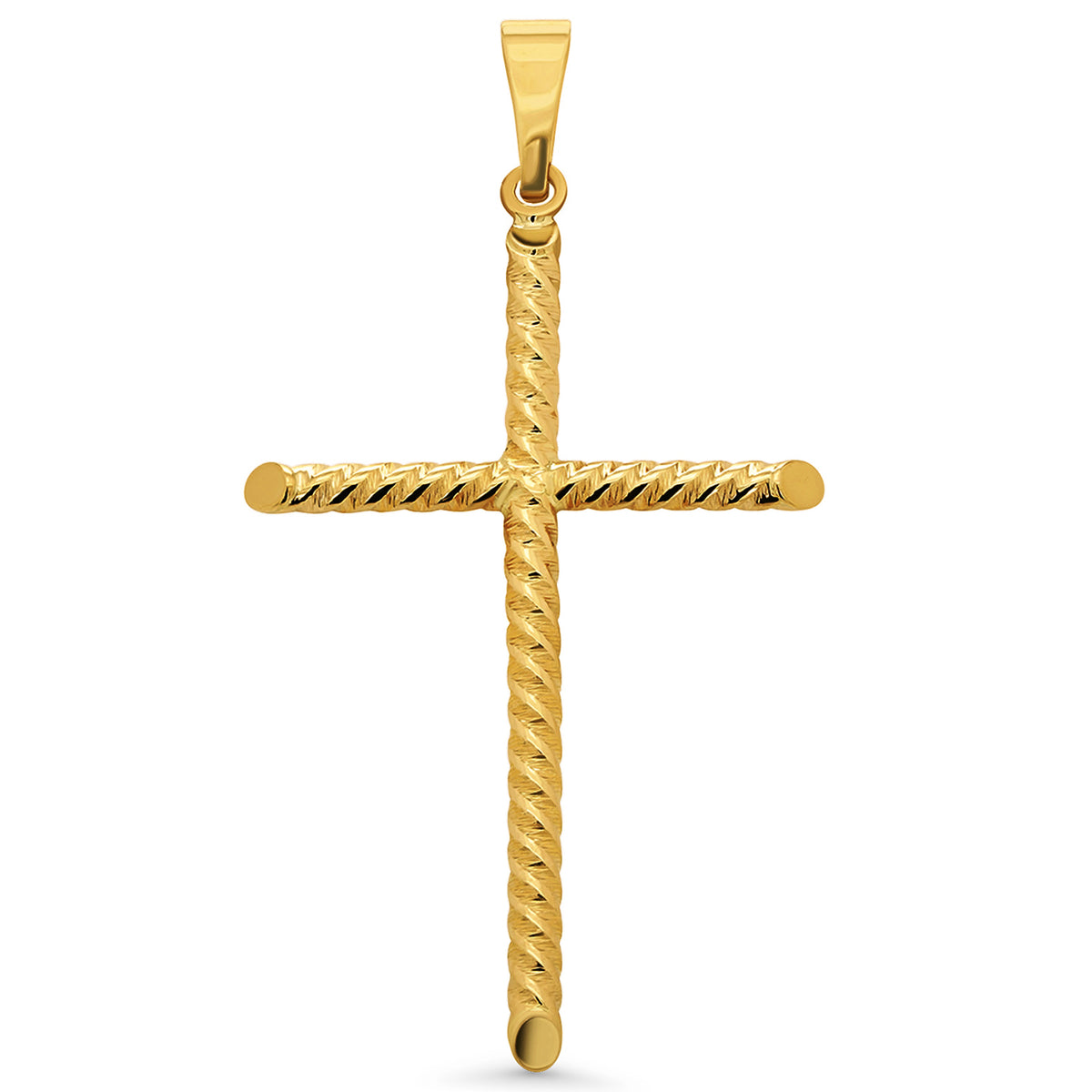 14k Yellow Gold Beveled and Textured Religious Tube Cross Pendant