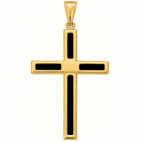 Load image into Gallery viewer, 14k Yellow Gold Religious Cross Pendant with Black Onyx - 1.5 Inch Height

