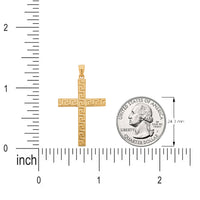 Load image into Gallery viewer, 14K Yellow Gold Greek Key Cross Pendant with Textured Finish
