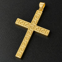 Load image into Gallery viewer, 14K Yellow Gold Greek Key Cross Pendant with Textured Finish
