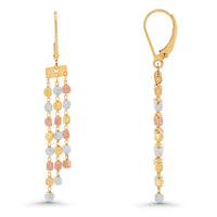 Load image into Gallery viewer, 14K Tri-Color Gold Facet Cut Bead Tassel Drop Dangling Earrings with Leverback
