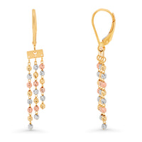 Load image into Gallery viewer, 14K Tri-Color Gold Moon-Cut Bead Tassel Drop Dangling Earrings with Leverback
