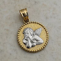 Load image into Gallery viewer, 14k Yellow Gold Beaded Round Guardian Angel Pendant - Two Tone
