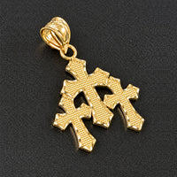 Load image into Gallery viewer, Solid 14K Yellow Gold Triple Cross Cross Pendant with Diamond-Cut
