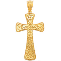 Load image into Gallery viewer, Solid 14k Yellow Gold Polished Nugget Textured Cross Pendant
